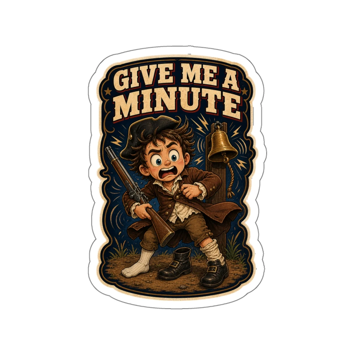Front view of the four-inch Give Me a Minute die-cut sticker